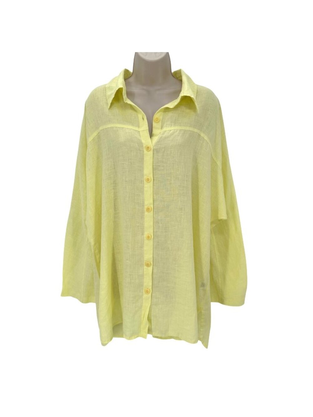Flax Womens Yellow Linen Button-Down Oversized Beachy Top S